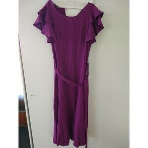 Anthropologie Hayden Fit Flare Midi Dress Size Medium Purple Short Sleeve Cottag